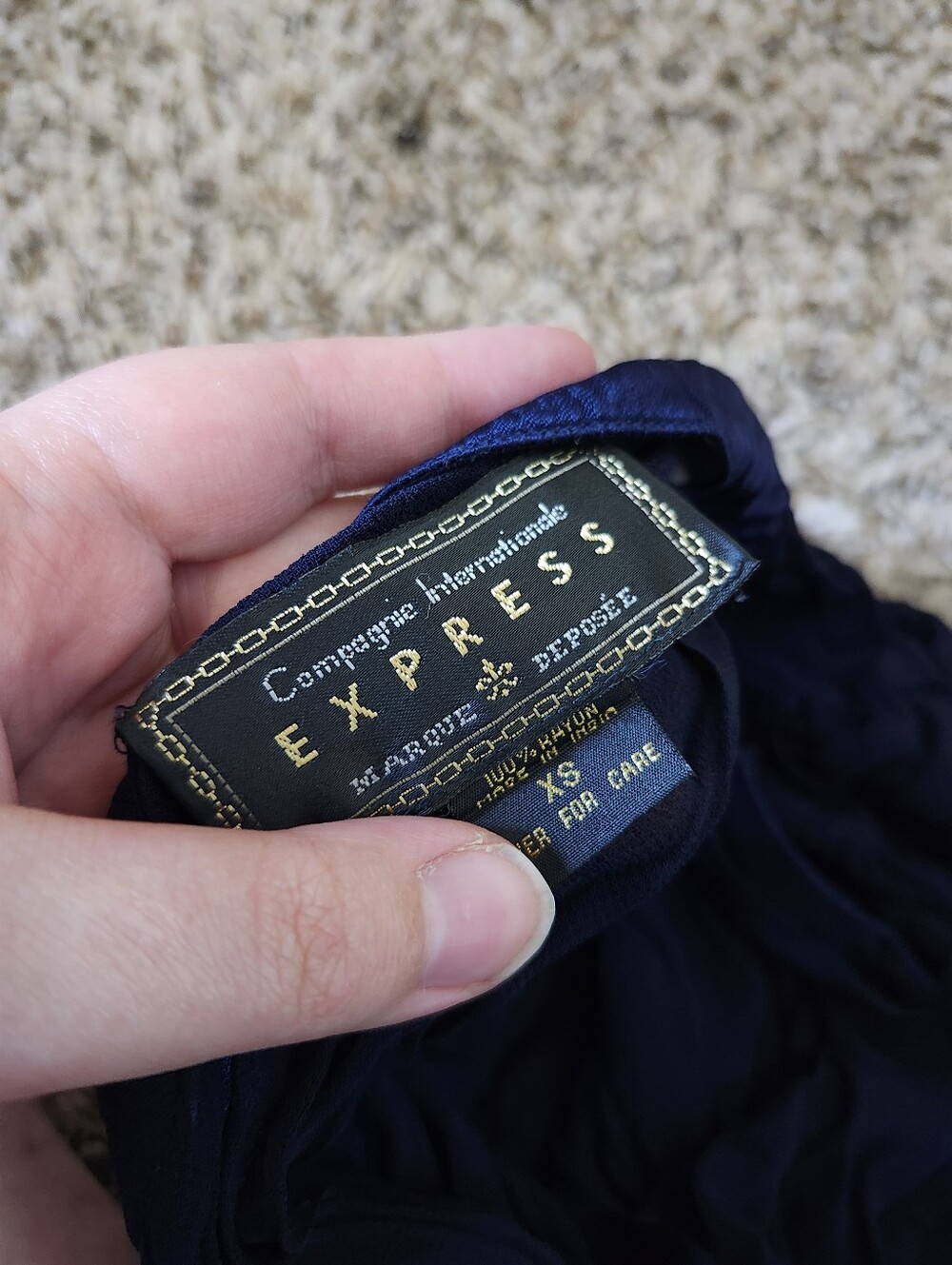 Express Navy Ruffle-Trim Button Cardigan - Picture 2 of 8